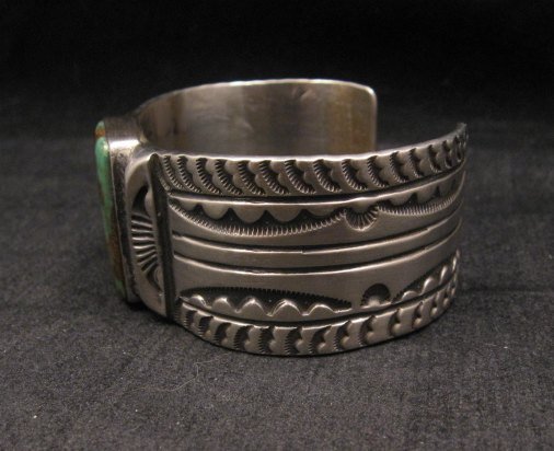 Image 5 of Orville Tsinnie Traditional Old Style Navajo Turquoise Silver Bracelet Large