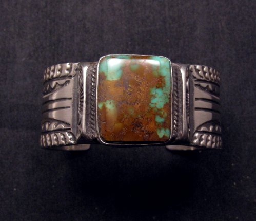 Image 6 of Orville Tsinnie Traditional Old Style Navajo Turquoise Silver Bracelet Large