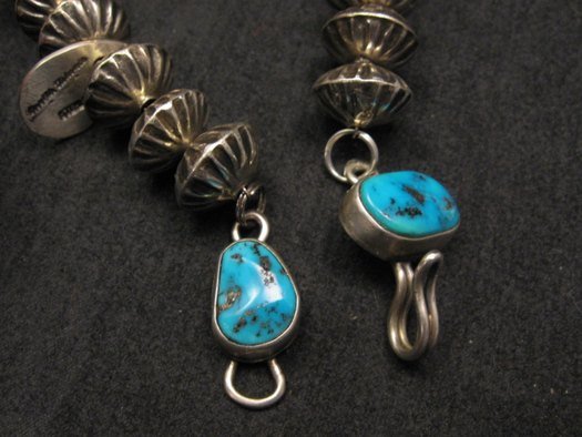 Image 10 of Orville Tsinnie Navajo Handmade Sterling Silver Stamped Fluted Bead Necklace
