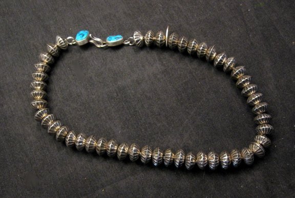 Image 12 of Orville Tsinnie Navajo Handmade Sterling Silver Stamped Fluted Bead Necklace
