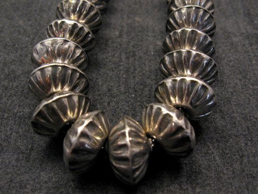 Image 1 of Orville Tsinnie Navajo Handmade Sterling Silver Stamped Fluted Bead Necklace