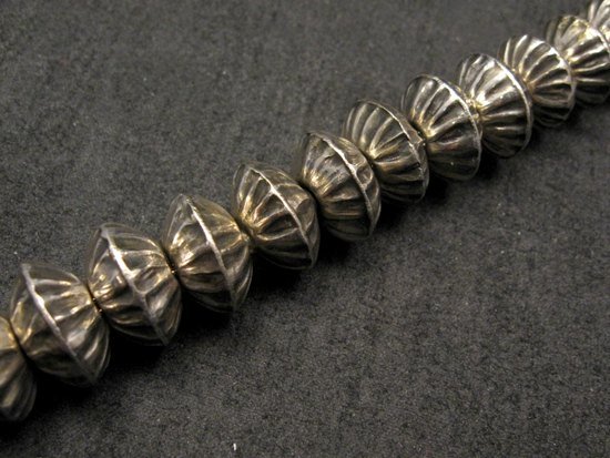 Image 4 of Orville Tsinnie Navajo Handmade Sterling Silver Stamped Fluted Bead Necklace