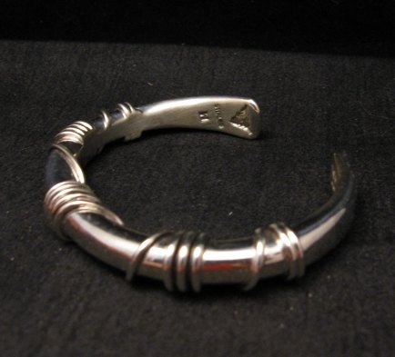Image 4 of Navajo Orville Tsinnie Sterling Silver Wire Wrap Bracelet, Medium