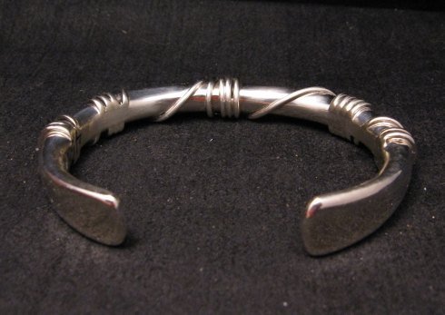 Image 5 of Navajo Orville Tsinnie Sterling Silver Wire Wrap Bracelet, Medium
