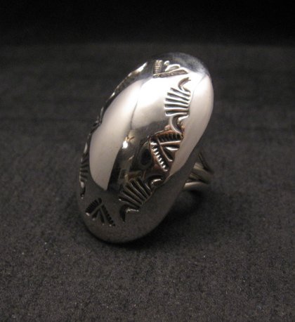 Image 0 of Large Navajo Sterling Silver Stamped Beetle Ring sz8, Orville Tsinnie
