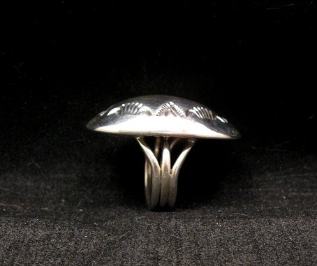 Image 3 of Large Navajo Sterling Silver Stamped Beetle Ring sz8, Orville Tsinnie