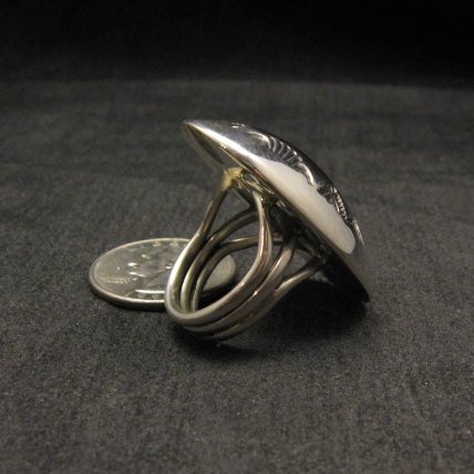 Image 4 of Large Navajo Sterling Silver Stamped Beetle Ring sz8, Orville Tsinnie