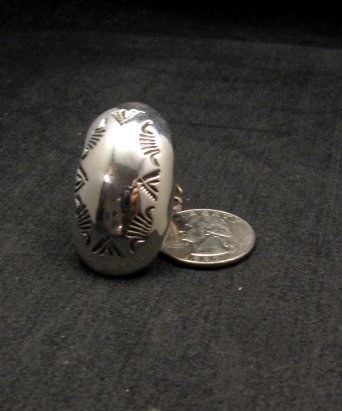 Image 5 of Large Navajo Sterling Silver Stamped Beetle Ring sz8, Orville Tsinnie
