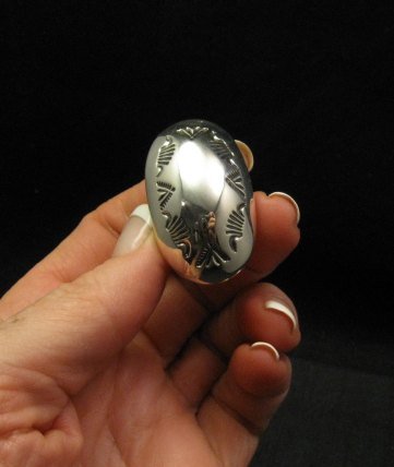 Image 6 of Large Navajo Sterling Silver Stamped Beetle Ring sz8, Orville Tsinnie