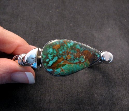 Image 0 of Navajo Orville Tsinnie Pilot Mountain Turquoise Silver Wrap Bracelet, Large