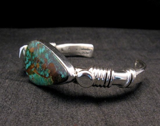 Image 2 of Navajo Orville Tsinnie Pilot Mountain Turquoise Silver Wrap Bracelet, Large