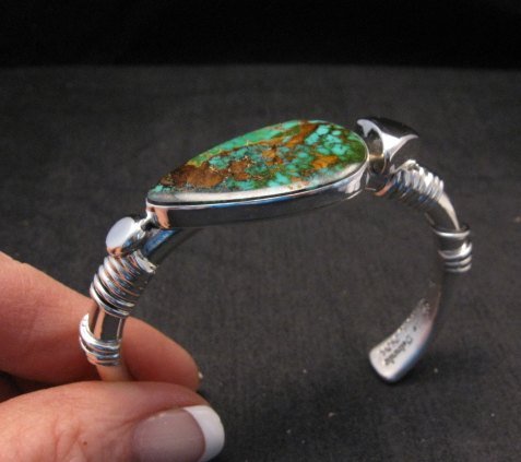 Image 3 of Navajo Orville Tsinnie Pilot Mountain Turquoise Silver Wrap Bracelet, Large