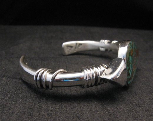 Image 5 of Navajo Orville Tsinnie Pilot Mountain Turquoise Silver Wrap Bracelet, Large