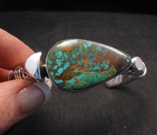 Image 7 of Navajo Orville Tsinnie Pilot Mountain Turquoise Silver Wrap Bracelet, Large
