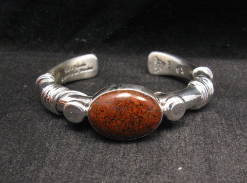 Image 0 of Navajo Orville Tsinnie Dinosaur Bone Silver Wrap Bracelet, Ex-Small