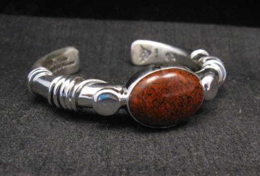 Image 3 of Navajo Orville Tsinnie Dinosaur Bone Silver Wrap Bracelet, Ex-Small