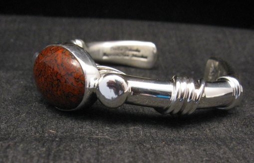 Image 4 of Navajo Orville Tsinnie Dinosaur Bone Silver Wrap Bracelet, Ex-Small