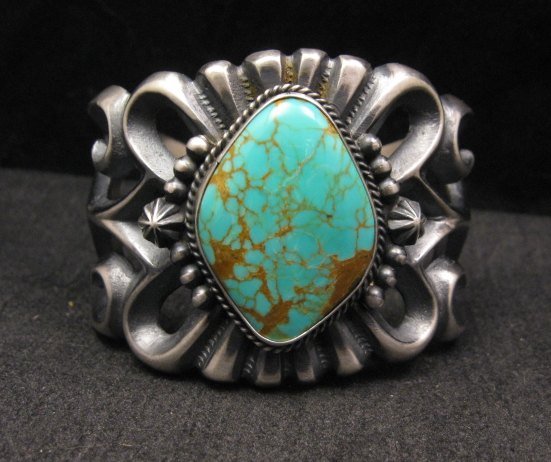 Image 0 of Wide Navajo ~ Harrison Bitsue ~ Sandcast Turquoise Silver Bracelet