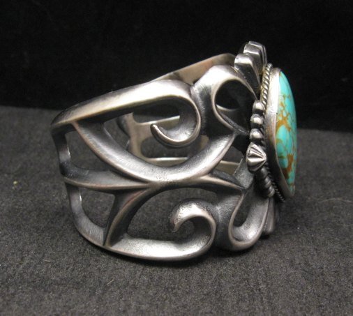 Image 1 of Wide Navajo ~ Harrison Bitsue ~ Sandcast Turquoise Silver Bracelet