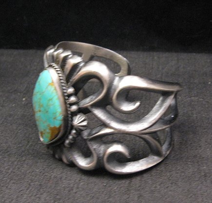 Image 2 of Wide Navajo ~ Harrison Bitsue ~ Sandcast Turquoise Silver Bracelet