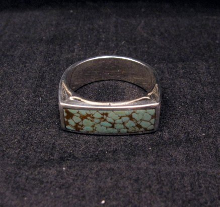 Image 4 of Shane Hendren Navajo #8 Turquoise Engraved Sterling Silver Ring sz10-1/2