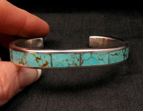 Image 1 of Native American Handmade Turquoise Inlay Bracelet, Larry Loretto, Zuni
