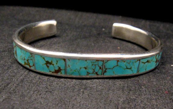 Image 6 of Native American Handmade Turquoise Inlay Bracelet, Larry Loretto, Zuni