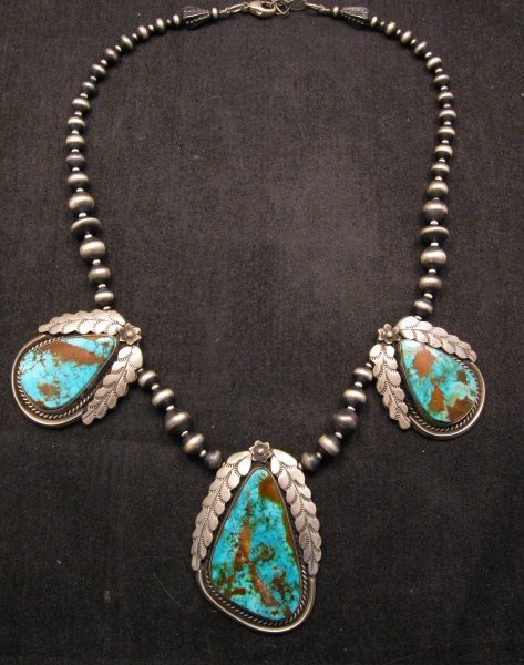 Image 0 of Navajo Native American Royston Turquoise Sterling Silver Bead Necklace
