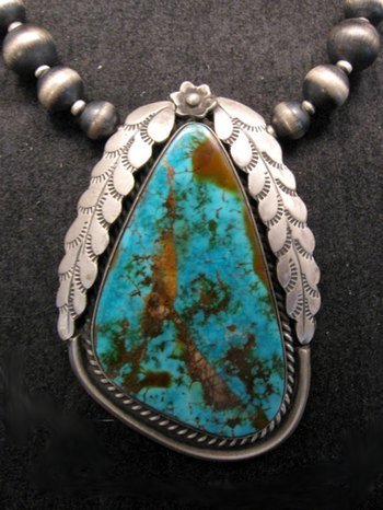 Image 2 of Navajo Native American Royston Turquoise Sterling Silver Bead Necklace