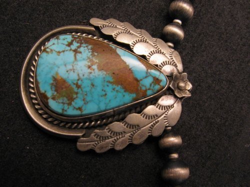 Image 3 of Navajo Native American Royston Turquoise Sterling Silver Bead Necklace