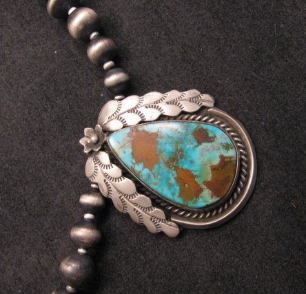 Image 4 of Navajo Native American Royston Turquoise Sterling Silver Bead Necklace