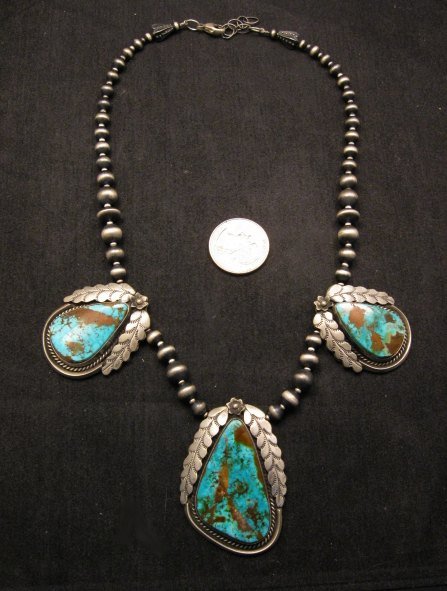 Image 6 of Navajo Native American Royston Turquoise Sterling Silver Bead Necklace