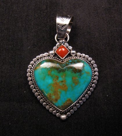 Image 0 of Navajo Native American Turquoise Sterling Silver Heart Pendant, Martha Willeto
