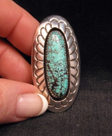 Image 3 of Long Navajo Indian Turquoise Shadowbox Ring sz7-3/4, Gene & Martha Jackson