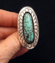 Long Navajo Indian Turquoise Shadowbox Ring sz7-3/4, Gene & Martha Jackson