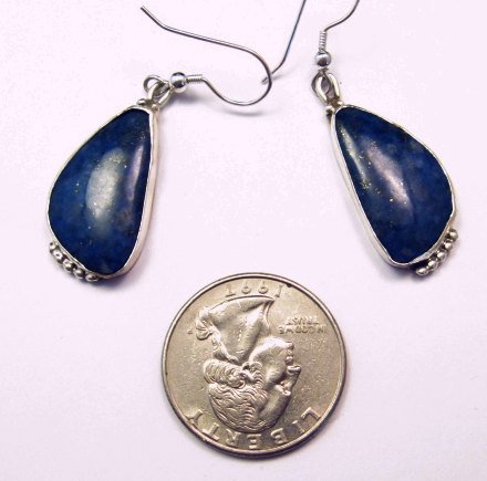 Image 0 of Navajo Native American Lapis Silver Dangle Earring