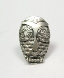 Whimsical Native American Indian Sterling Silver Owl Ring sz 5-1/2
