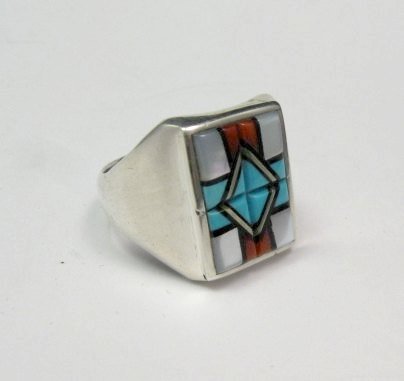 Image 2 of Native American Zuni - Natachu - Multi-Gem Inlay Mens Ring sz11-1/2