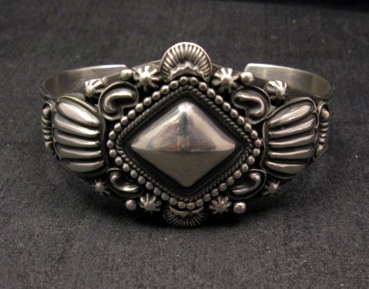 Image 1 of Navajo Repousse Stamped Sterling Silver Bracelet, Tsosie Orville White