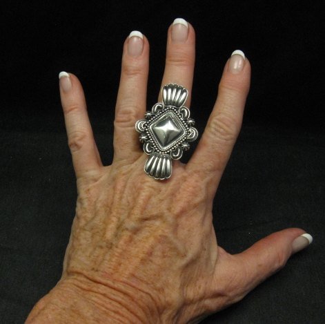 Image 2 of Navajo Orville White Repousse Sterling Silver Ring sz7-3/4