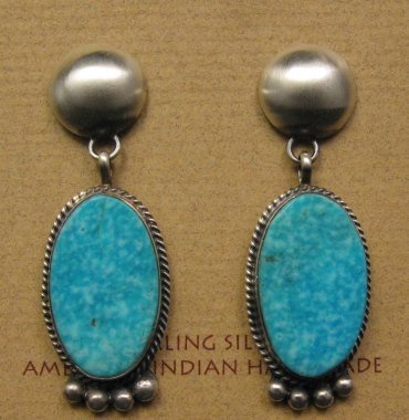 Image 0 of Navajo Native American 2-pc Turquoise Silver Earrings, Selena Warner