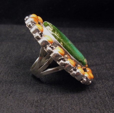 Image 2 of Native American Turquoise Spiny Oyster Cluster Ring sz7-3/4, La Rose Ganadonegro