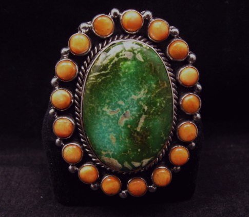 Image 3 of Native American Turquoise Spiny Oyster Cluster Ring sz7-3/4, La Rose Ganadonegro