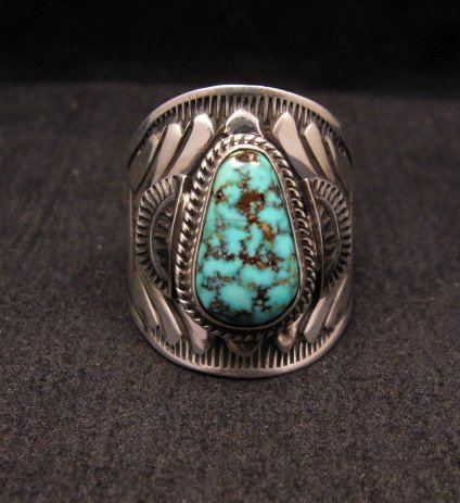Image 0 of Native American Navajo Turquoise Silver Ring Sz11-3/4, Derrick Gordon