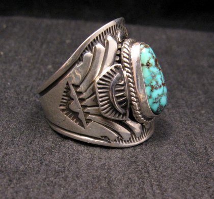 Image 1 of Native American Navajo Turquoise Silver Ring Sz11-3/4, Derrick Gordon