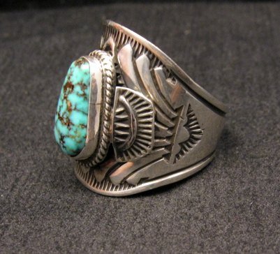 Image 2 of Native American Navajo Turquoise Silver Ring Sz11-3/4, Derrick Gordon