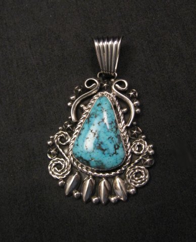 Image 3 of Big Native American Navajo Turquoise Pendant, Geneva Apachito