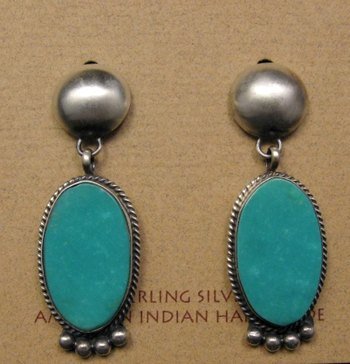 Image 0 of Navajo Native American Turquoise Silver Earrings, Selena Warner