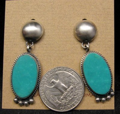 Image 1 of Navajo Native American Turquoise Silver Earrings, Selena Warner