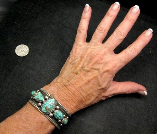 Image 4 of Navajo Native American Turquoise Silver Bracelet, Guy Hoskie